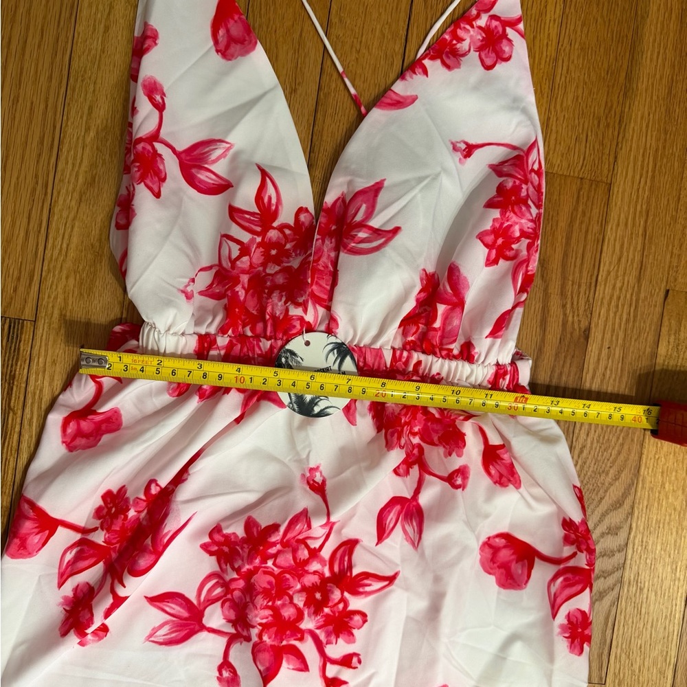 Sabo  Red Floral backless Maxi dress Deep V beach Vacation NWT - Picture 9 of 13